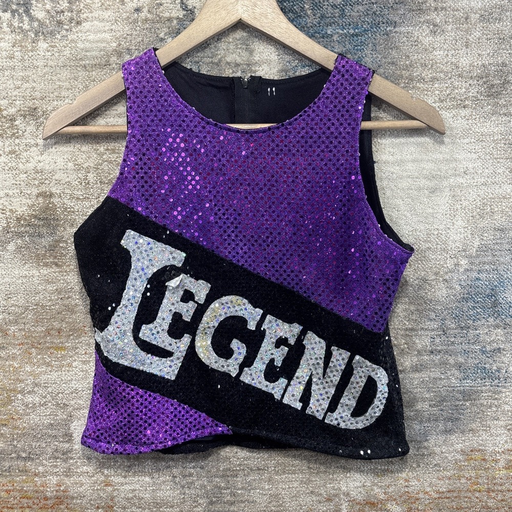 Girls Size 11 Legends Cheerleading Uniform Top Purple Sequin Halloween Costume